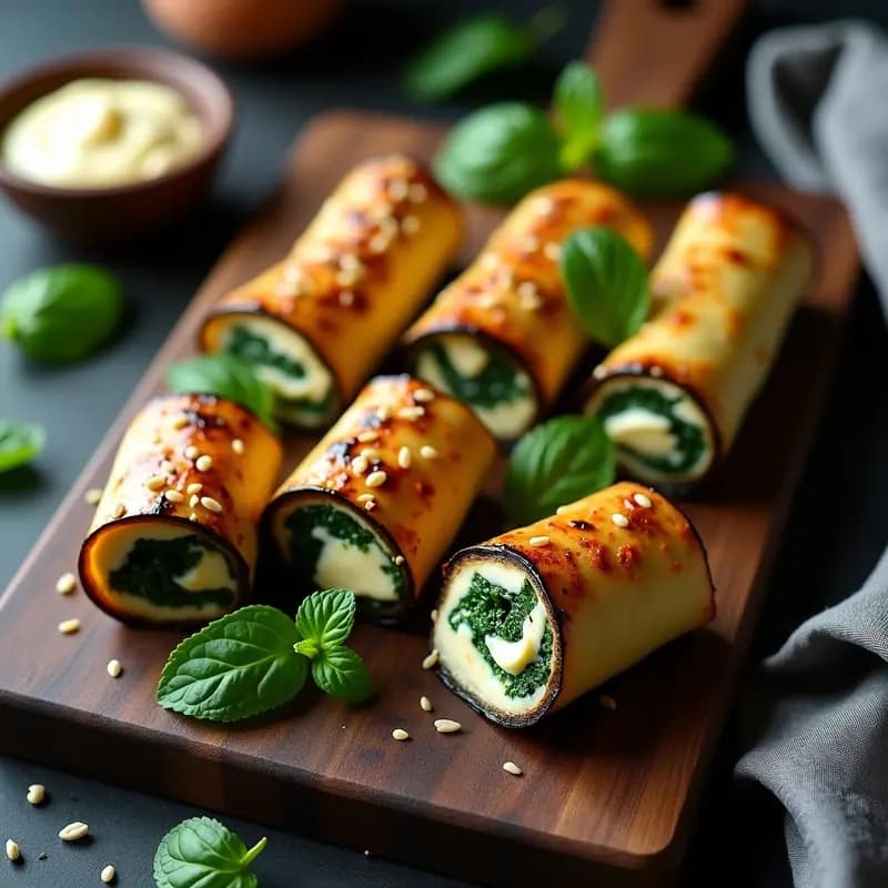 Rollitos de Berenjena Asada con Relleno de Queso de Caju y Espinacas: Receta Vegana sin Cocción