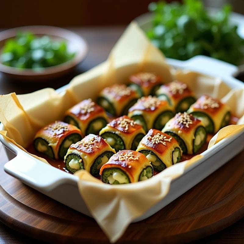Rollitos de Berenjena Rellenos de Queso de Cmerey y Pesto de Rúcula: Entrante Libanés al Horno