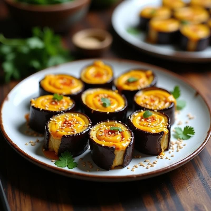 Rollitos de Berenjena Asada y Queso de Cúrcuma: Entrante Vegano al Horno