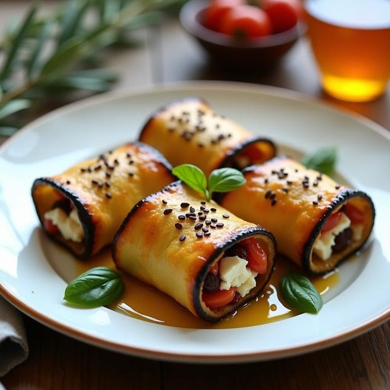 Rollitos de Berenjena con Queso Feta y Miel de Tomillo: Entrante Griego en Airfryer
