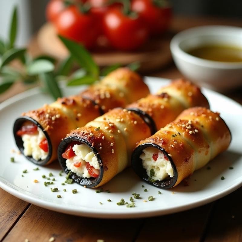 Rollitos de Berenjena con Queso Feta y Tomates Secos: Receta Griega en Airfryer Sin Freír