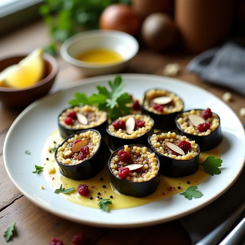 Rollitos de Berenjena con Relleno de Quinoa y Arándanos Deshidratados: Entrante Vegano Crujiente en Thermomix