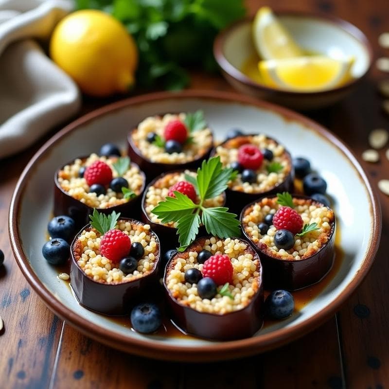 Rollitos de Berenjena Rellenos de Quinoa y Berries deshidratados: Receta Vegana al Horno