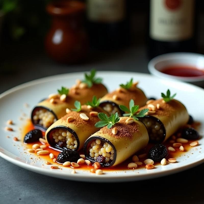 Rollitos de Berenjena Rellenos de Quinoa y Pasas al Vino: Receta en Olla Express Árabe