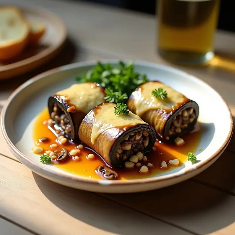 Rollitos de Berenjena Rellena de Arroz Salvaje y Champiñones: Receta Vegetariana en Olla Express