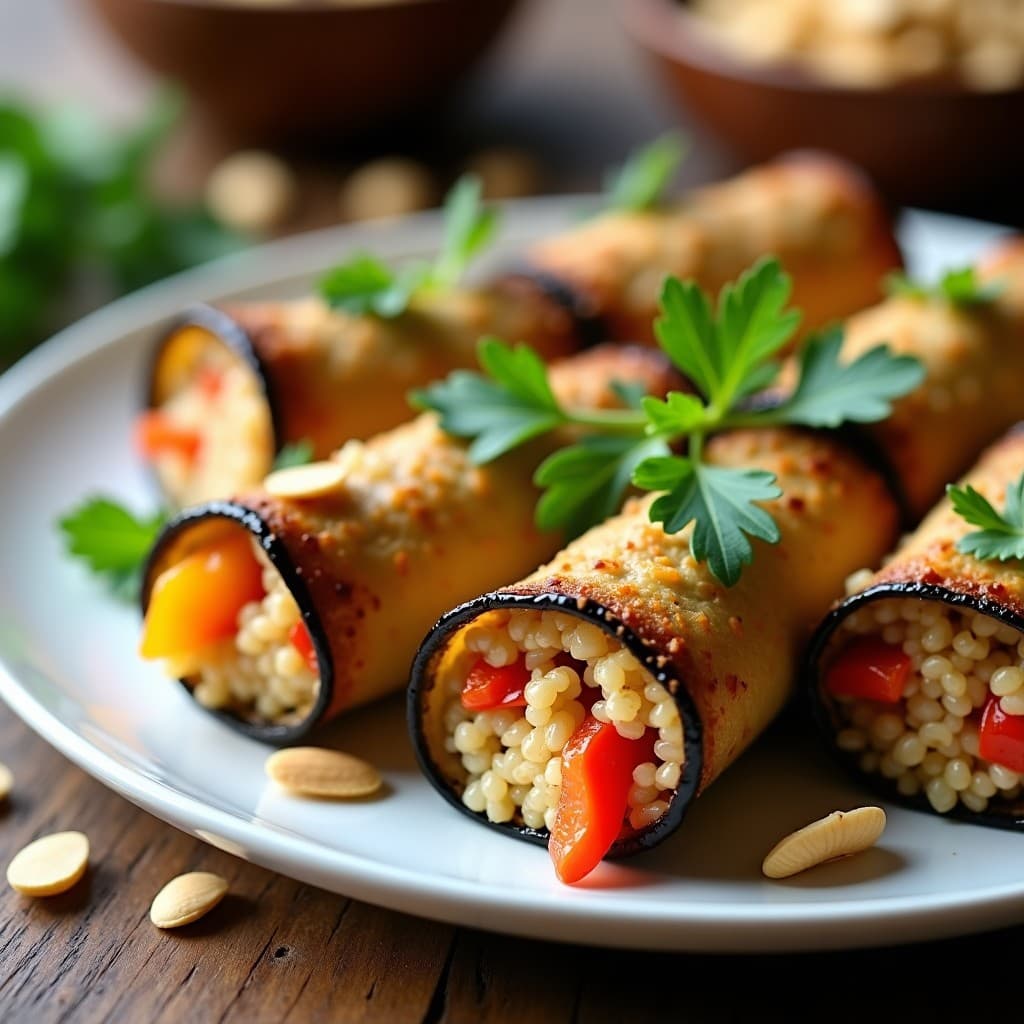 Rollitos de Berenjena con Relleno de Quinoa y Pimientos Asados: Receta en Airfryer Sin Gluten