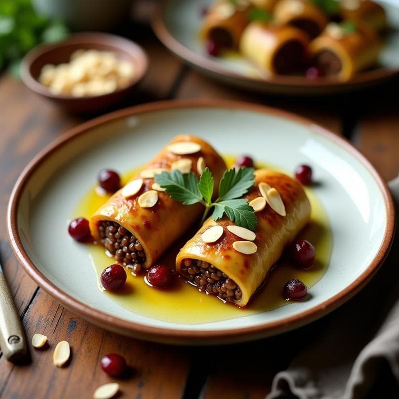 Rollitos de Berenjena Rellenos de Picadillo de Lentejas y Arándanos: Receta Vegana con Toque Ácido-Dulce