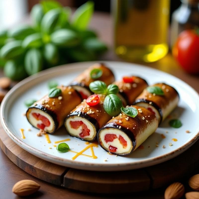 Rollitos de Berenjena con Ricotta de Almendras y Tomate Seco: Receta Italiana Keto y Sin Lactosa