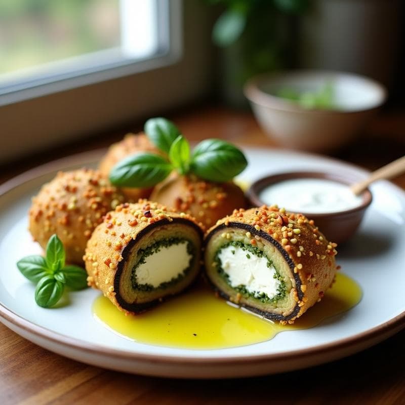 Rollitos de Berenjena con Ricotta y Pistacho: Entrante Italiano en Airfryer Crujiente