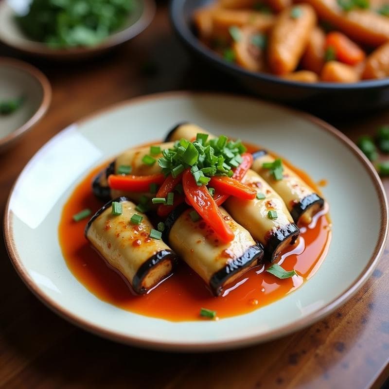 Rollitos de Berenjena con Relleno de Tofu Ahumado y Pimientos: Receta Vegana al Horno