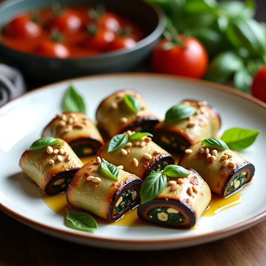 Rollitos de Berenjena al Horno con Relleno de Espinacas y Tofu: Receta Italiana Sin Lácteos