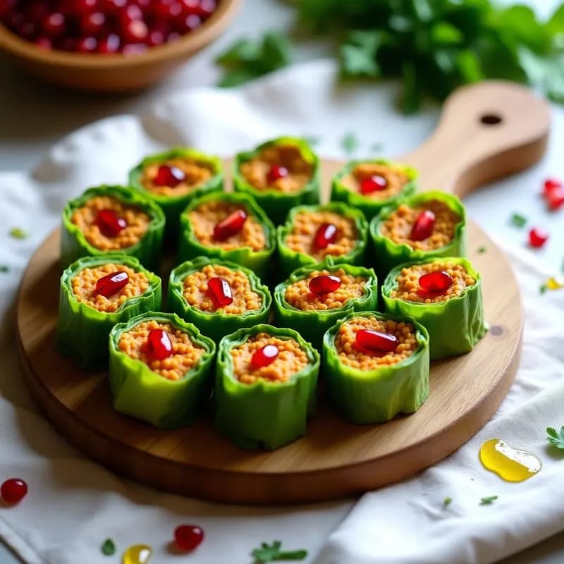 Rollitos de Berros con Hummus de Lentejas Corail y Granada: Receta Libanesa Sin Cocinar