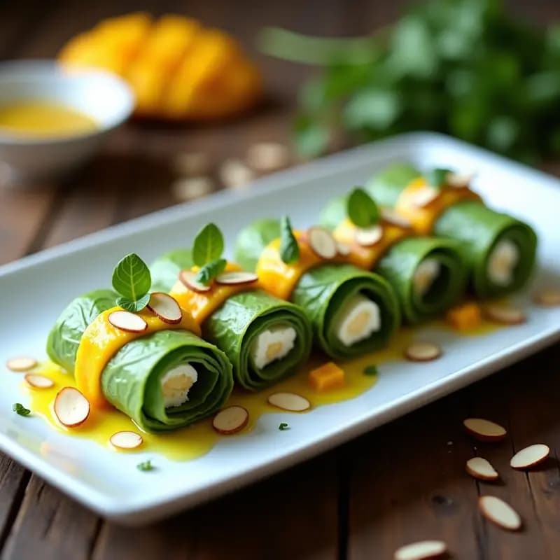 Rollitos de Berros y Queso de Cabra con Vinagreta de Mango: Aperitivo Francés en 10 Minutos