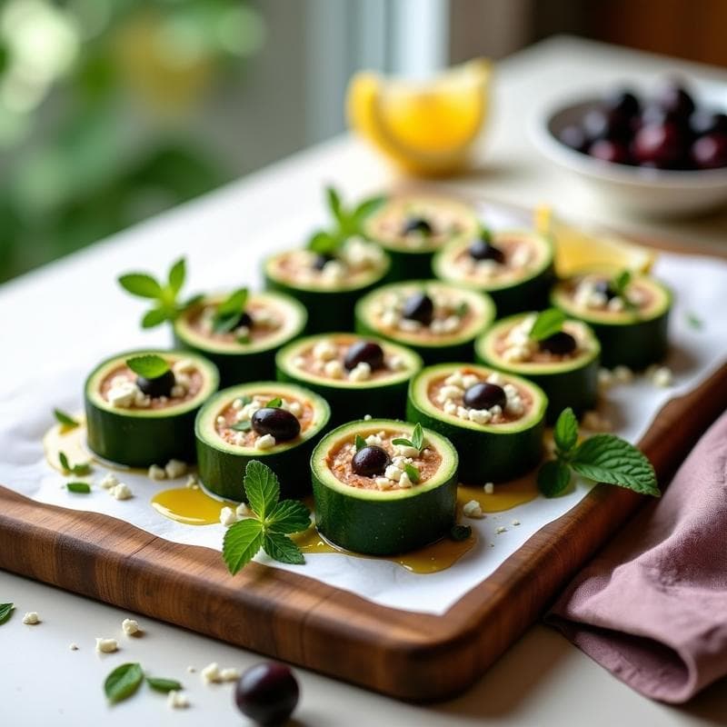 Rollitos de Calabacín con Relleno de Atún y Aceitunas Kalamata: Entrante Griego Sin Cocción