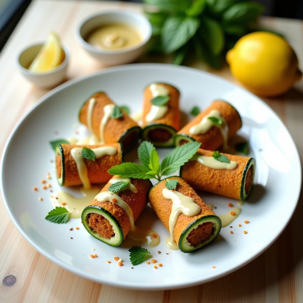 Rollitos de Calabacín Rellenos de Falafel y Tahini: Receta Vegana y Baja en Calorías