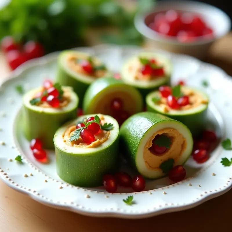 Rollitos de Calabacín con Relleno de Hummus y Granada: Entrante Vegano Sin Cocción