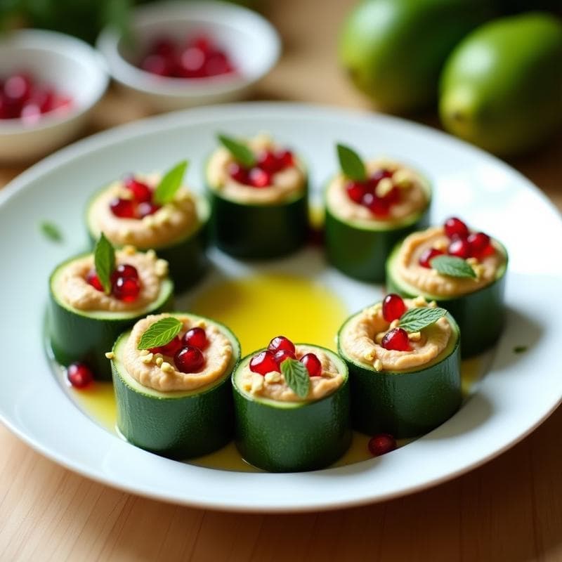 Rollitos de Calabacín Rellenos de Hummus y Granos de Granada: Receta Crudivegana sin Cocción