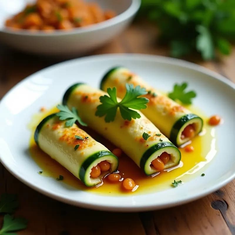Rollitos de Calabacín Rellenos de Lentejas Corail: Receta Vegana en Olla Exprés