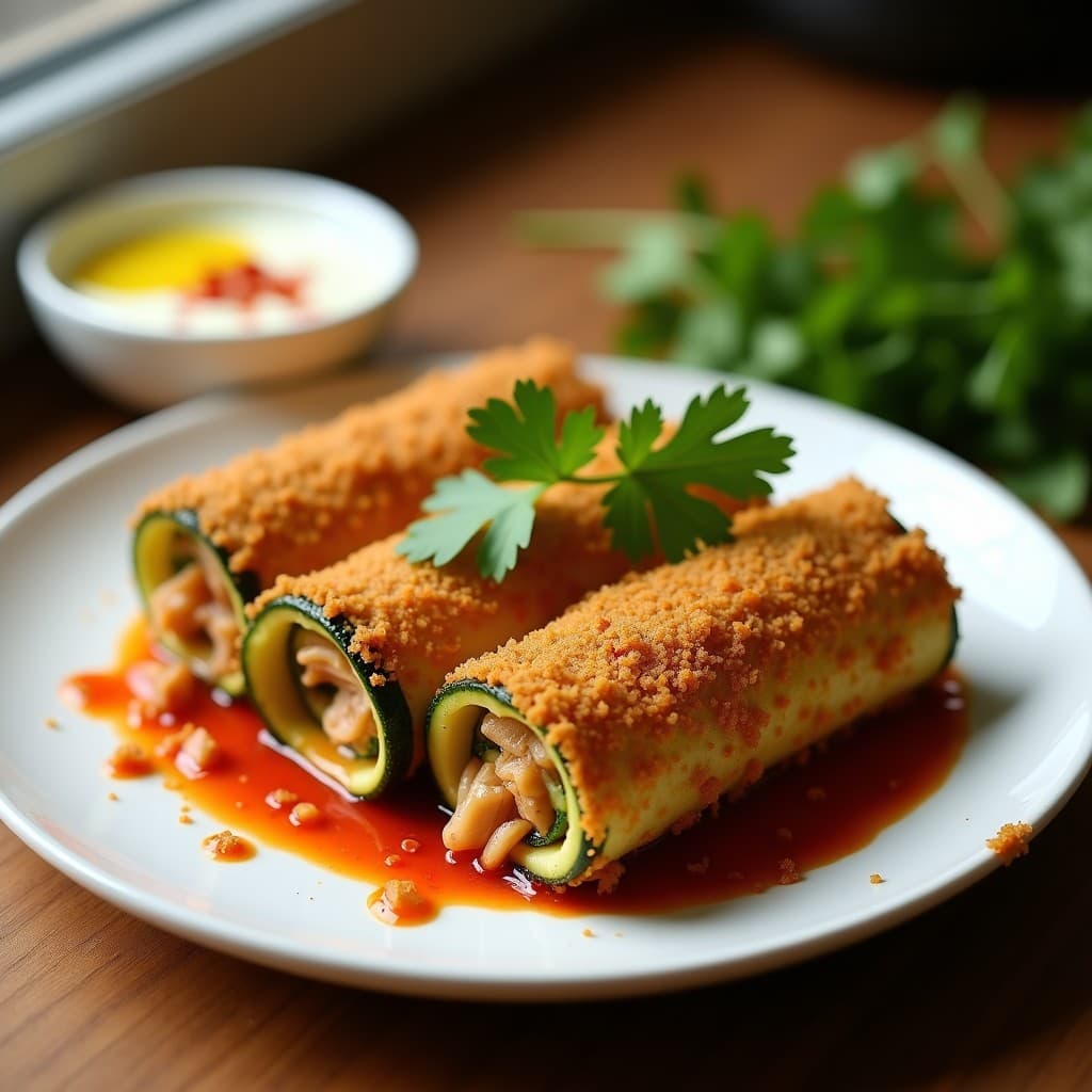 Rollitos de Calabacín Rellenos de Pollo al Ají Panca: Receta Peruana en Airfryer Sin Aceite