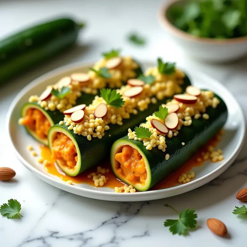 Rollitos de Calabacín Rellenos de Pollo al Curry y Cuscús de Coliflor: Receta India Keto en 20 Minutos