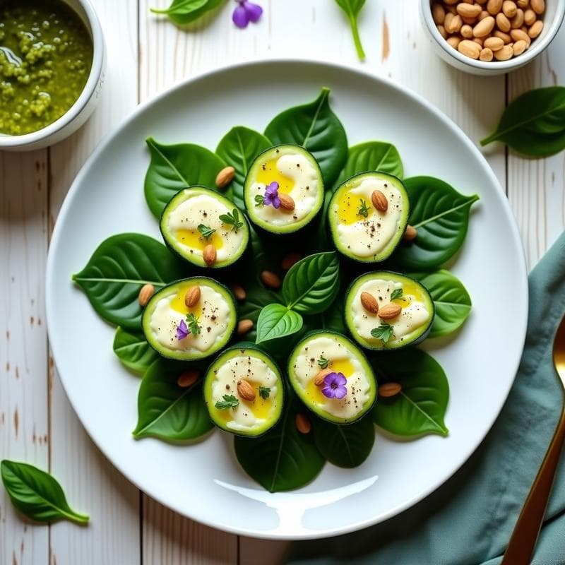 Rollitos de Calabacín Rellenos de Queso de Almendras y Pesto de Albahaca: Entrante Crudivegano Sin Gluten