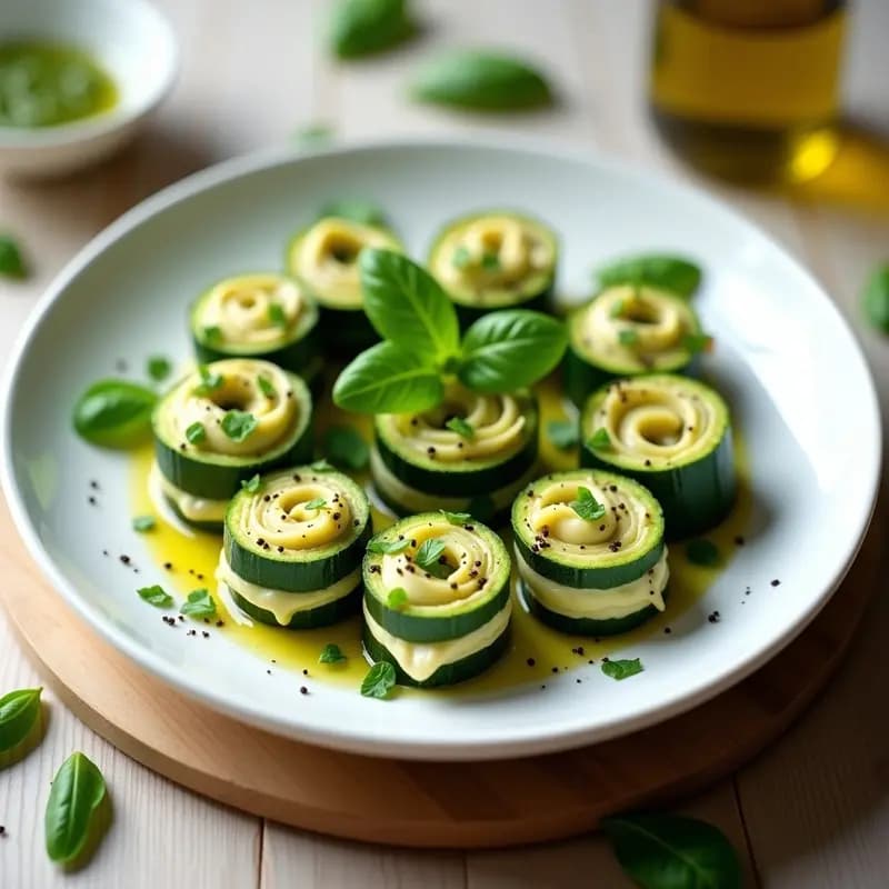 Rollitos de Calabacín Rellena de Queso de Anacardos y Pesto de Albahaca: Receta Crudivegana
