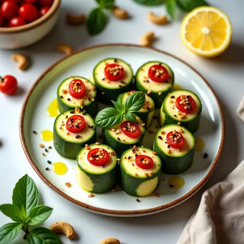Rollitos de Calabacín Rellenos de Queso de Anacardos y Tomates Secos: Receta Crudivegana