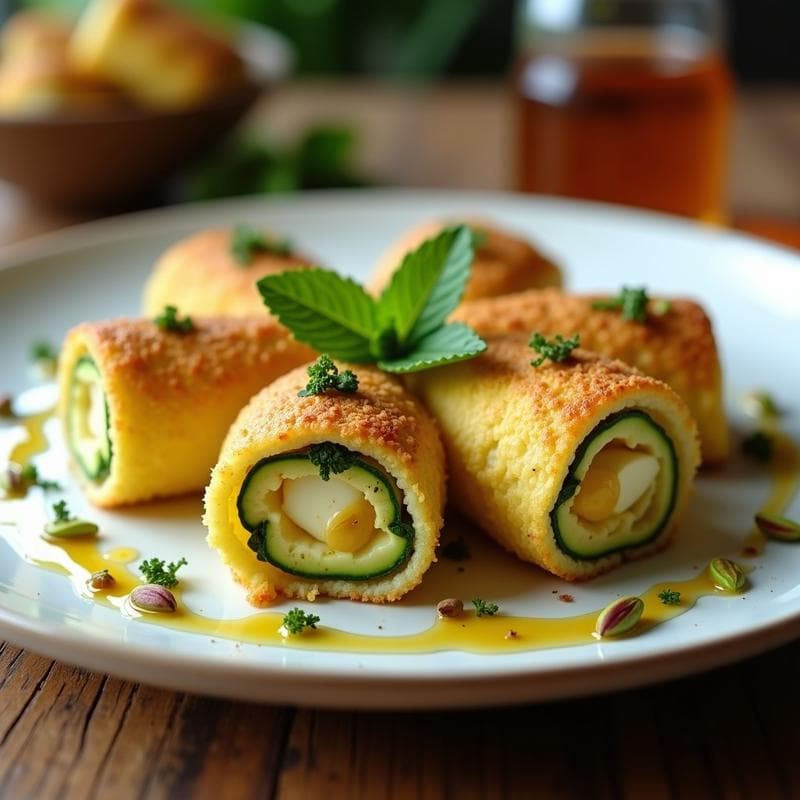 Rollitos de Calabacín Rellenos de Queso de Cabra y Pistacho: Entrante Griego en Airfryer