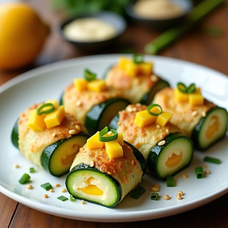 Rollitos de Calabacín Rellenos de Queso de Cacahuete y Mango: Receta Keto en Airfryer