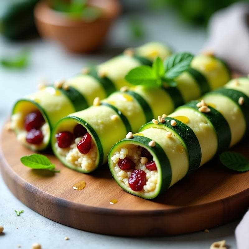 Rollitos de Calabacín con Relleno de Quinoa y Arándanos Rojos: Receta Sin Cocción y Vegana