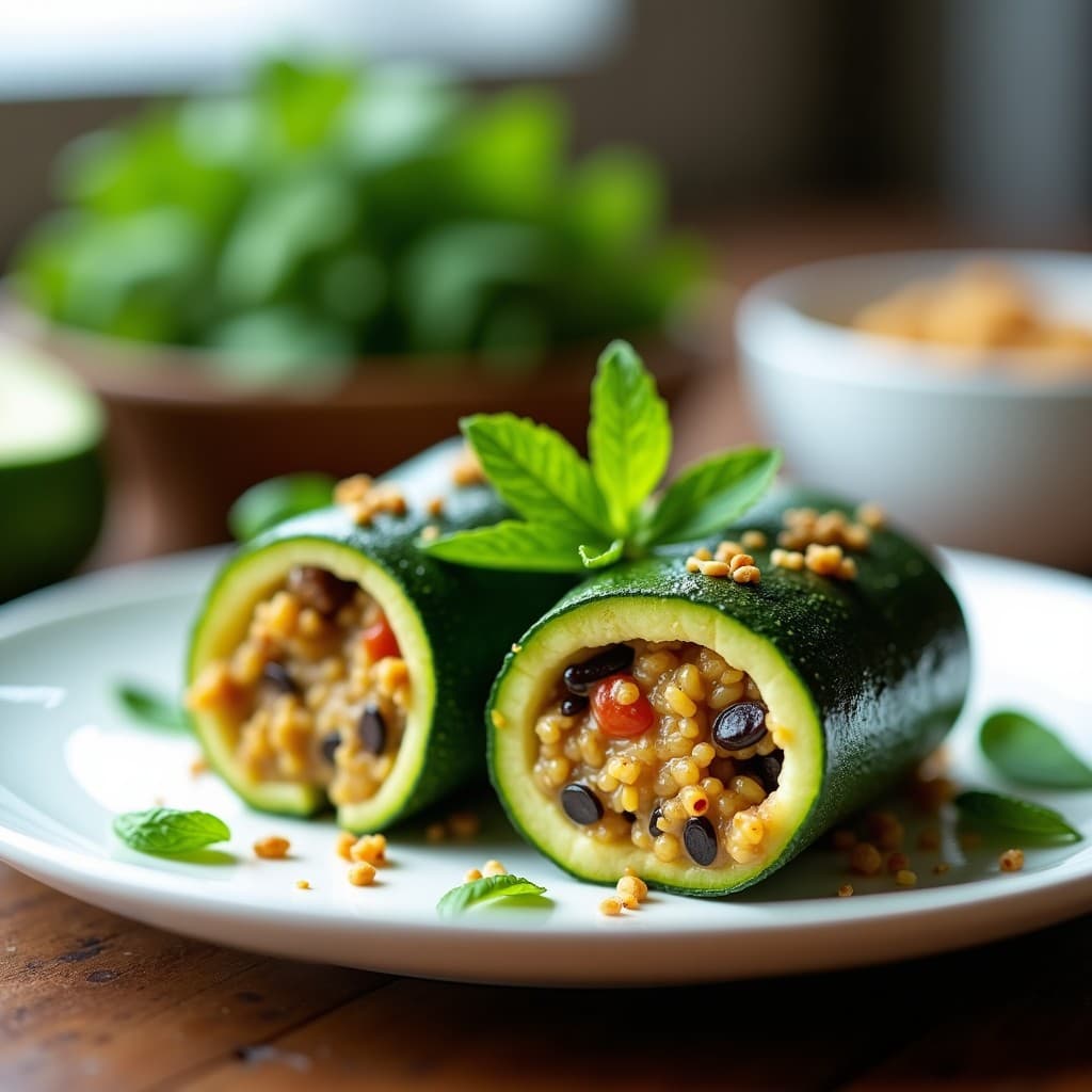 Rollitos de Calabacín Rellenos de Quinoa y Berenjena Asada: Receta Keto Sin Cocción