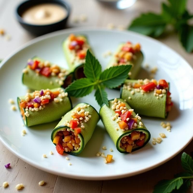 Rollitos de Calabacín con Relleno de Quinoa y Pimientos Asados: Receta Vegana y Sin Horno