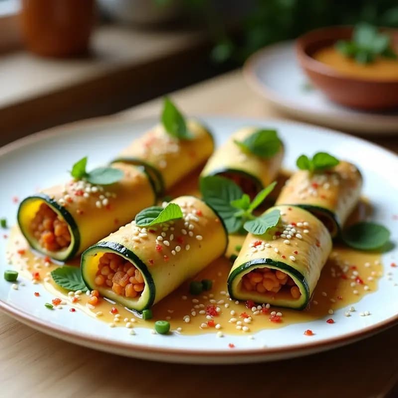 Rollitos de Calabacín Rellenos de Hummus de Lentejas y Pimentón: Receta Libanesa Vegana