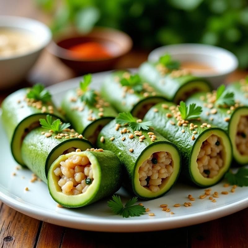 Rollitos de Calabacín Rellenos de Quinoa y Pepino: Aperitivo Árabe Sin Horno y Crudivegano