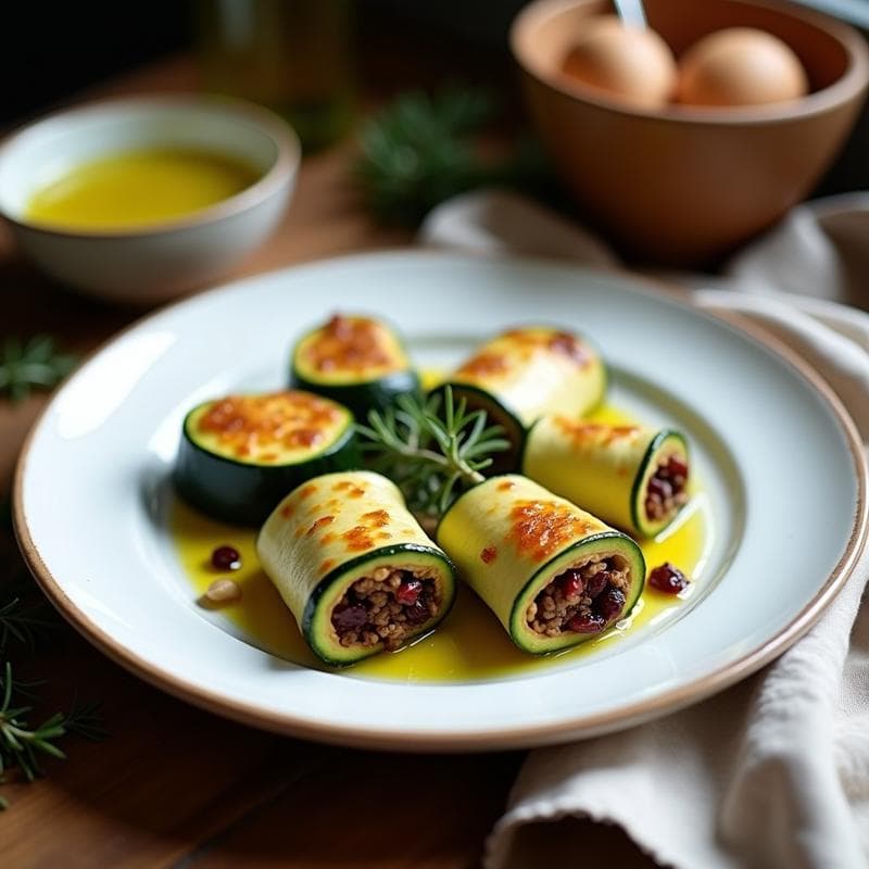 Rollitos de Calabacín Rellenos de Tofu Ahumado y Arándanos: Receta Vegana al Horno