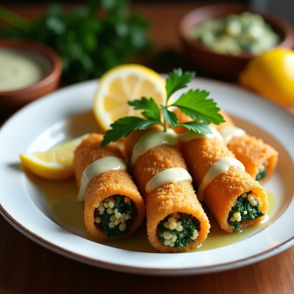 Rollitos de Calamares Rellenos de Quinoa y Espinacas: Receta en Airfryer con Salsa de Ajo y Perejil
