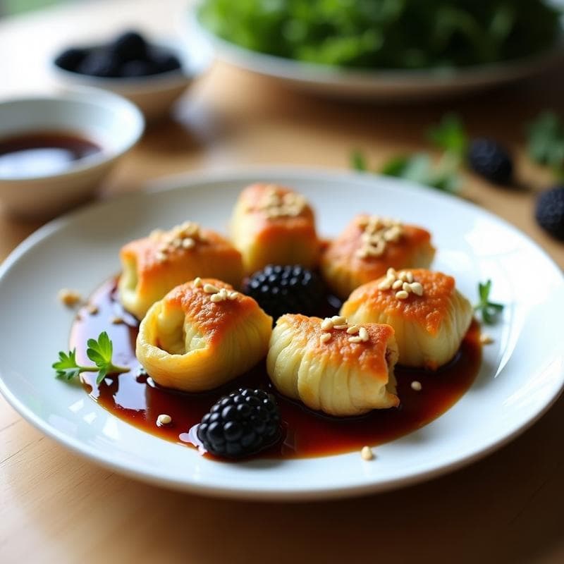 Rollitos de Col China con Zarzamora y Salsa de Soja Reducida: Entrante Japonés Dulce-Salado en Airfryer