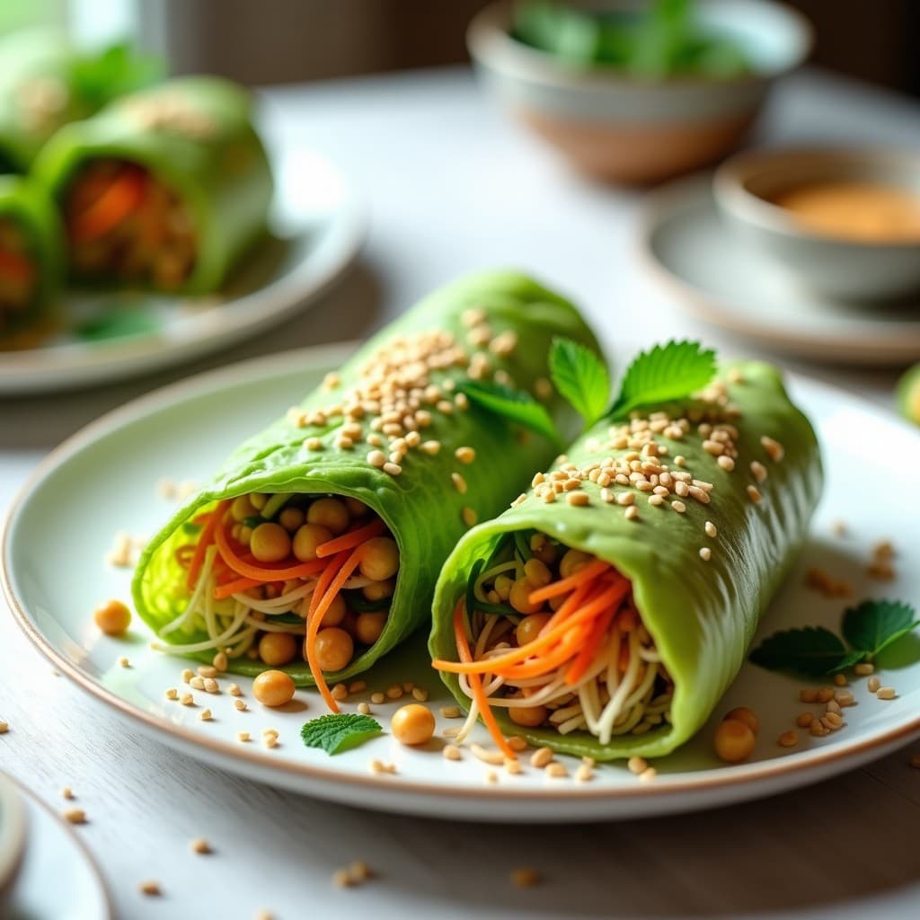 Rollitos de Col China con Relleno de Germinados y Salsa de Cacahuete: Entrante Kinoa Sin Gluten