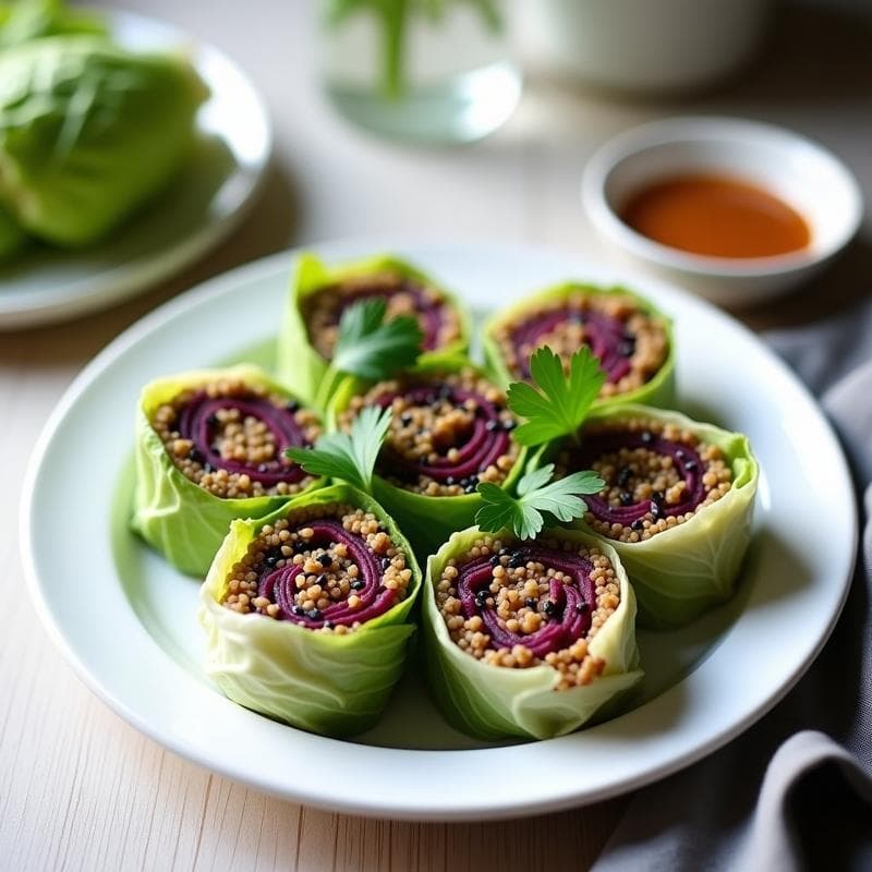 Rollitos de Col Rellena de Quinoa y Zanahoria Morada: Receta Vegana al Vapor