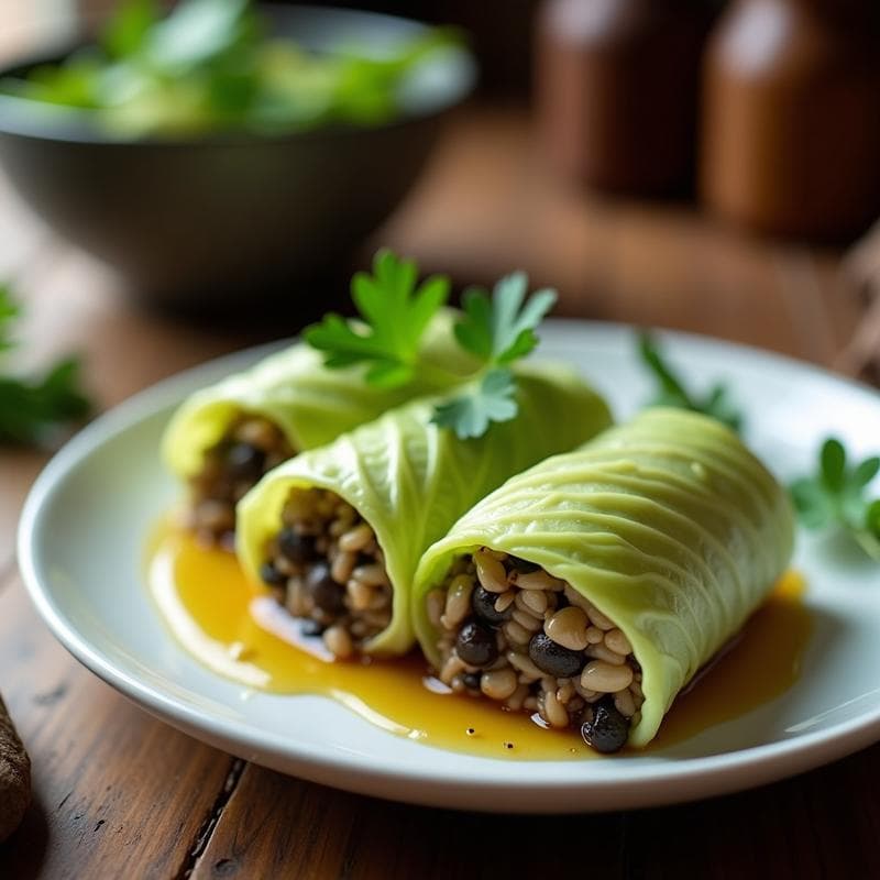 Rollitos de Col Rellenos de Arroz Salvaje y Champiñones: Receta en Thermomix Vegana y Sin Gluten
