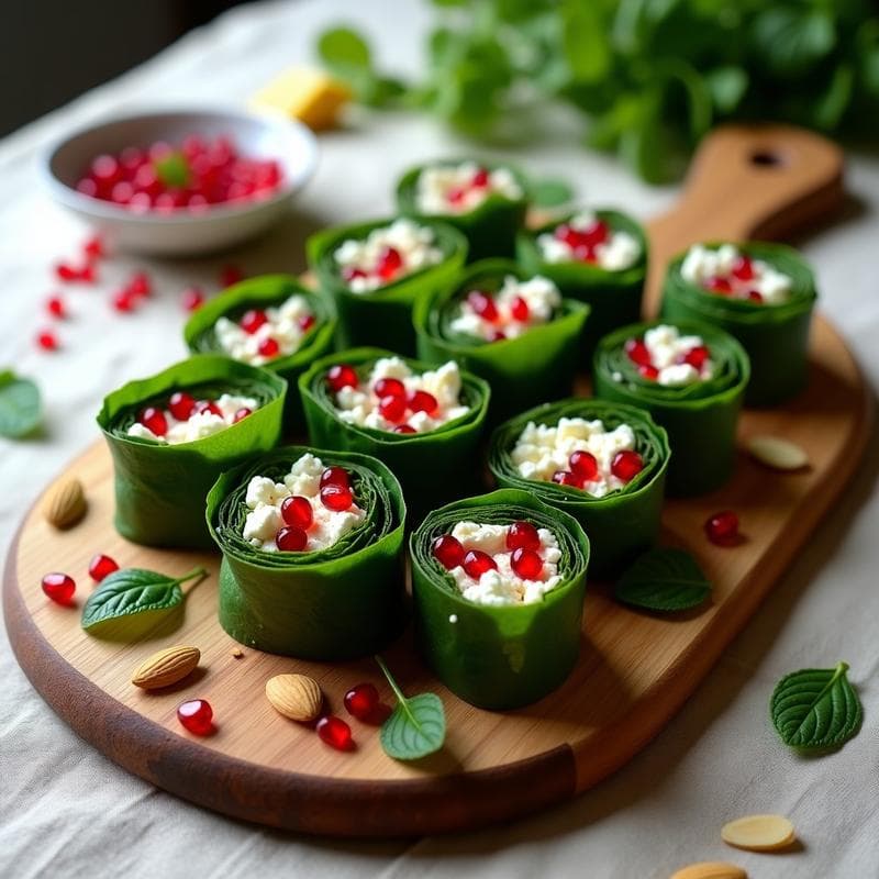 Rollitos de Col Rizada con Feta y Granada: Ensalada Griega en Versión Finger Food