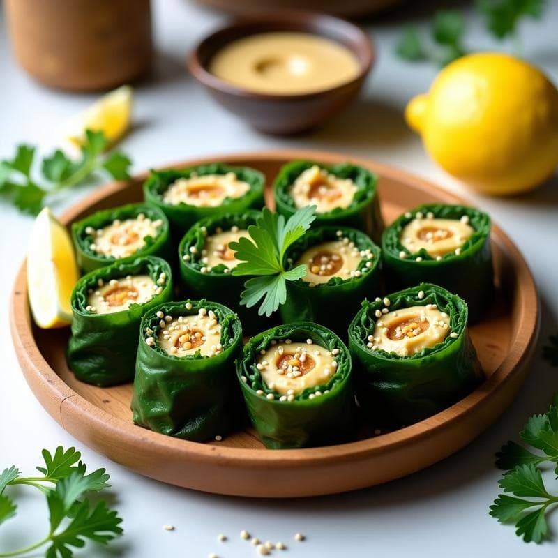 Rollitos de Col Rizada con Relleno de Garbanzos y Tahini: Receta Crudivegana Sin Cocción