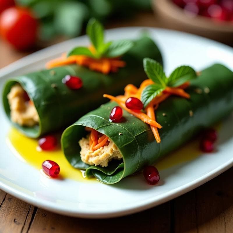 Rollitos de Col Rizada con Hummus y Granada: Entrante Vegano y Crudivegano en 10 Minutos