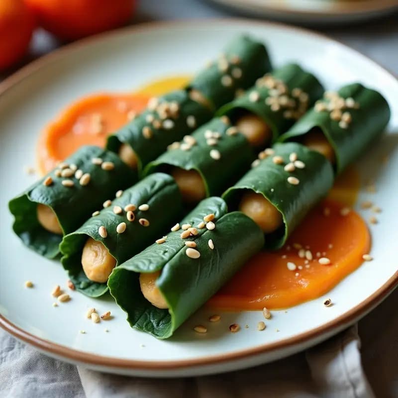 Rollitos de Col Rizada con Relleno de Hummus de Habas y Zanahoria: Aperitivo Sin Gluten en 10 Minutos