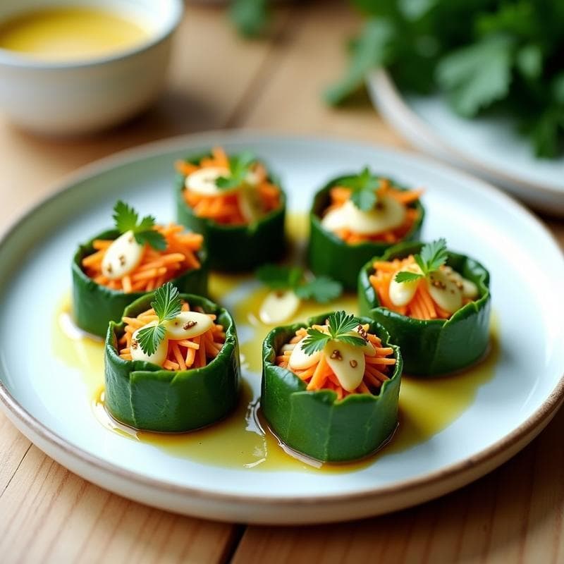 Rollitos de Col Rizada y Queso de Anacardos: Entrante Crudivegano con Vinagreta de Mostaza