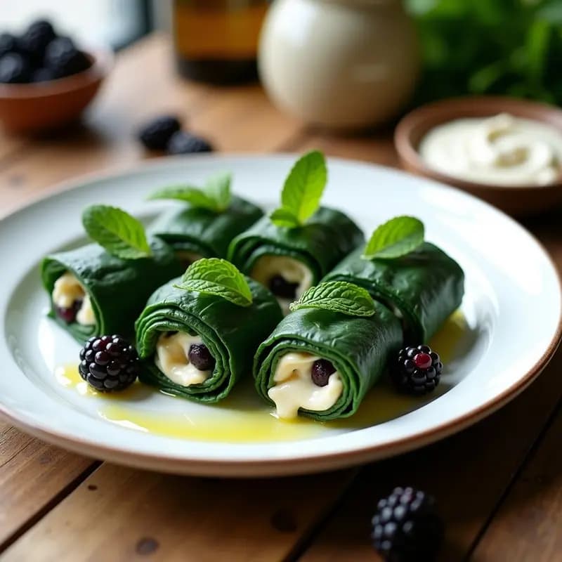 Rollitos de Col Rizada con Relleno de Queso de Anacardos y Moras: Receta Vegana Crudivegana