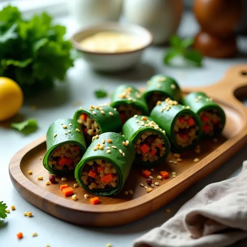 Rollitos de Col Rizada con Relleno de Quinoa y Arándanos: Aperitivo Vegano Sin Cocción