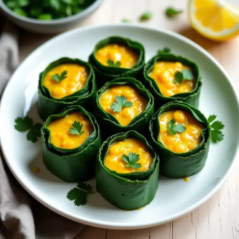 Rollitos de Col Rizada con Relleno de Toor Dal y Cilantro: Entrante Indio Keto en Olla Lenta