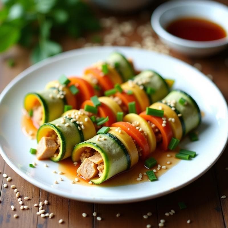 Rollitos de Cucurbitáceas Rellenos de Tofu Ahumado y Quinoa: Entrante Vegano Sin Cocción