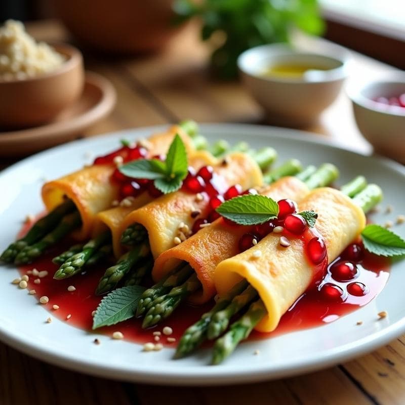 Rollitos de Espárrago y Queso Halloumi con Vinagreta de Granada: Entrante Libanés en Airfryer